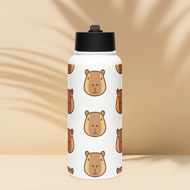 Gourde Capybara en acier inoxydable avec paille déco